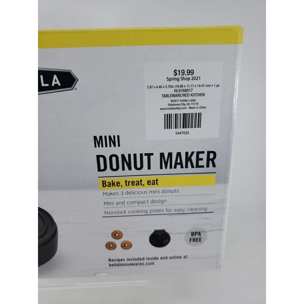 Bella Mini Donut Maker Red NEW in Factory Box Makes 3 at a time BPA FREE Compact